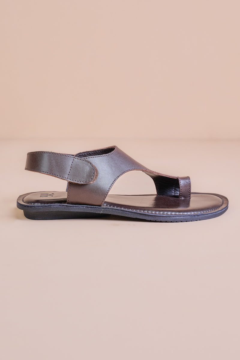 Chocolate Leather Chappal With Velcro Closure