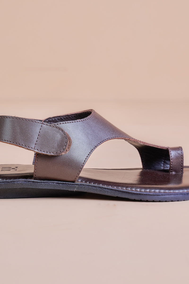 Chocolate Leather Chappal With Velcro Closure