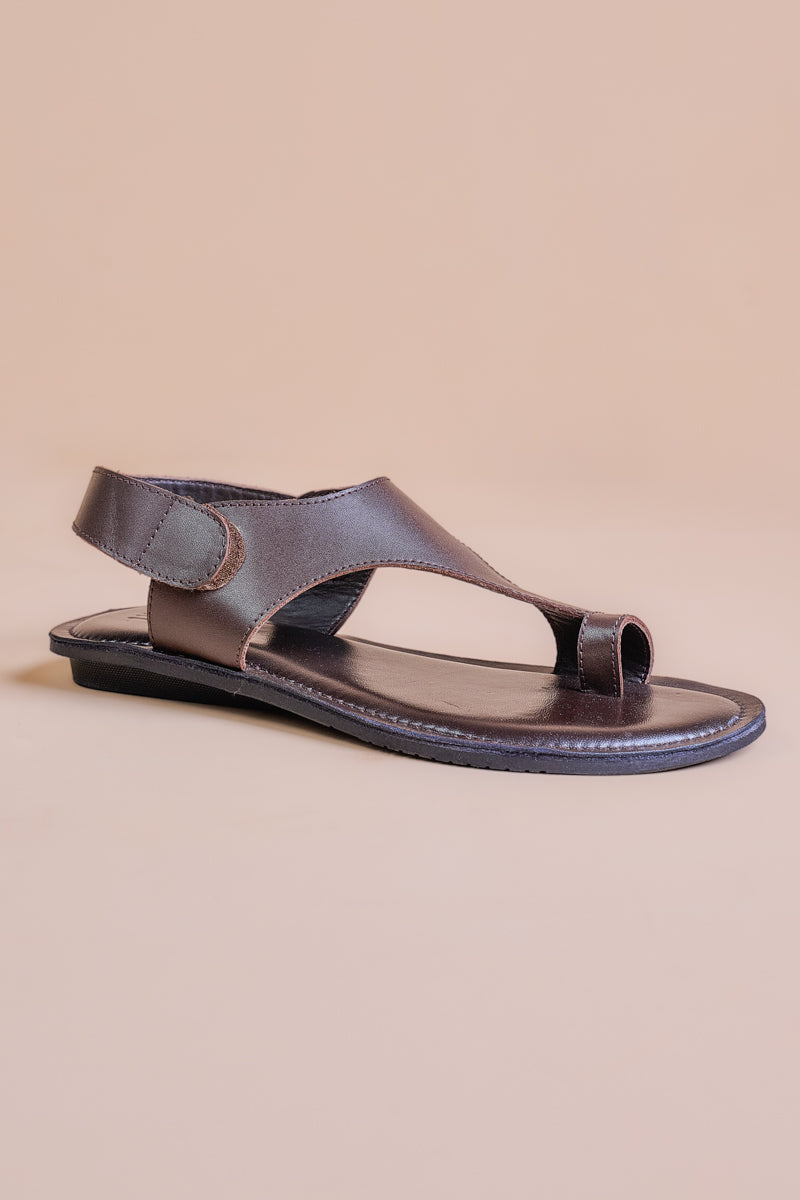 Chocolate Leather Chappal With Velcro Closure