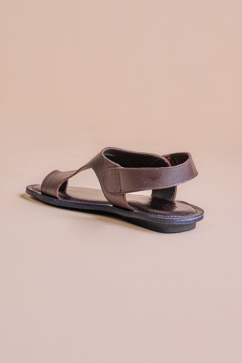 Chocolate Leather Chappal With Velcro Closure