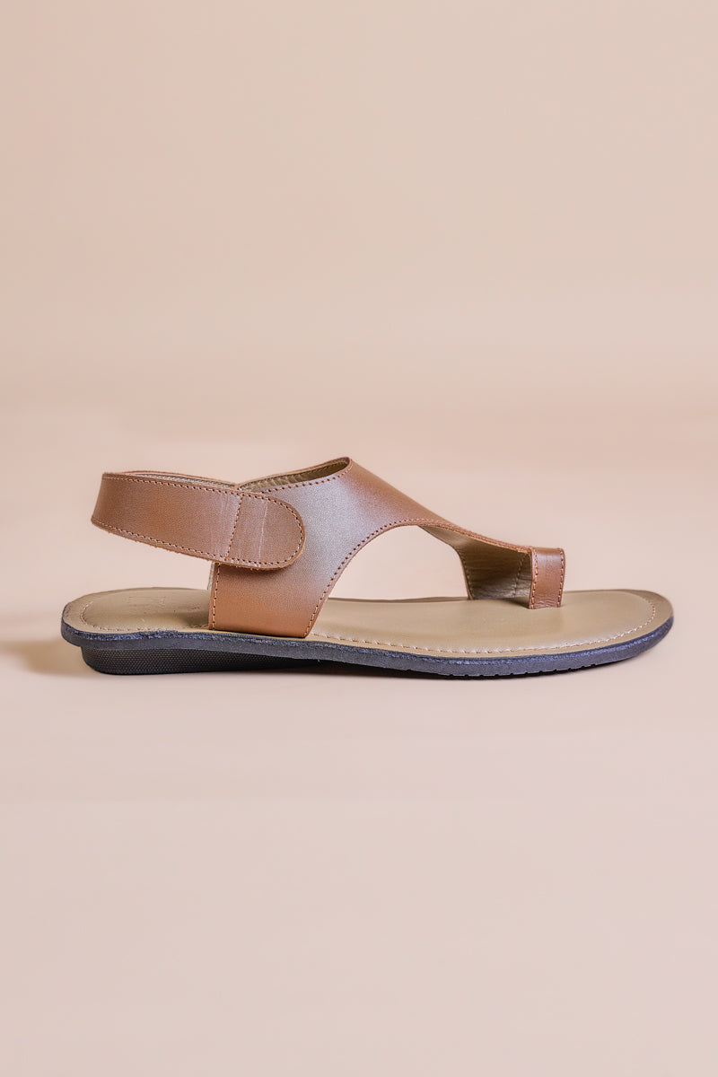 Tan Leather Chappal With Velcro Closure