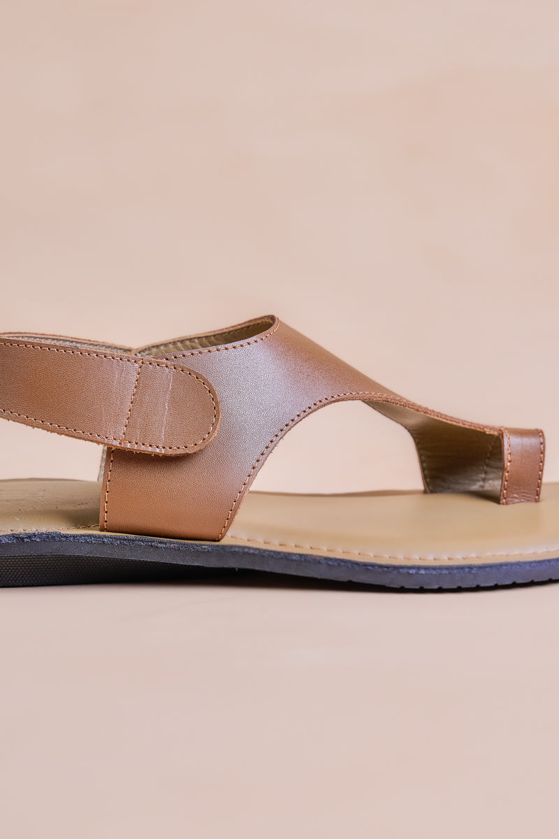 Tan Leather Chappal With Velcro Closure