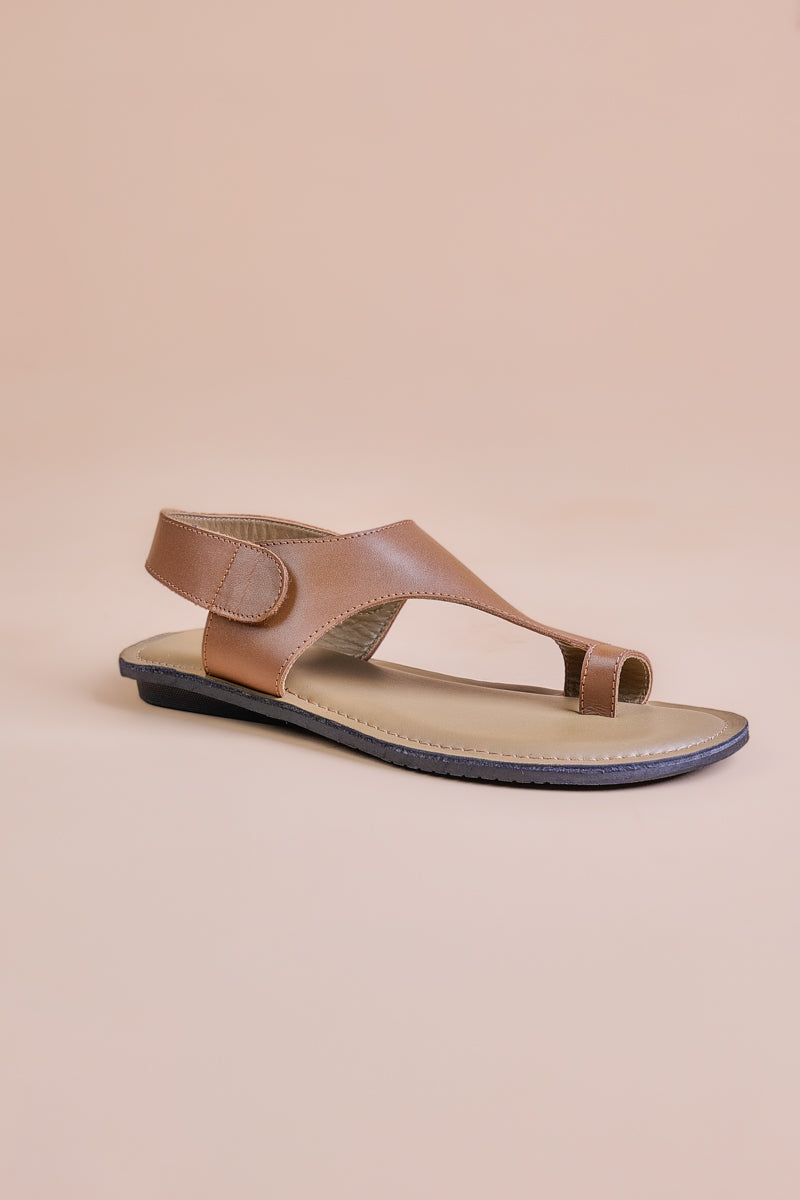 Tan Leather Chappal With Velcro Closure