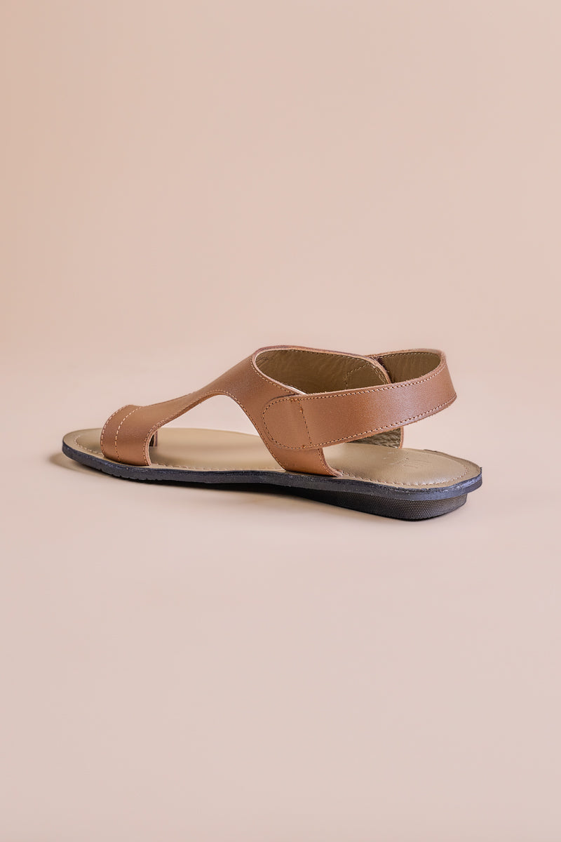 Tan Leather Chappal With Velcro Closure