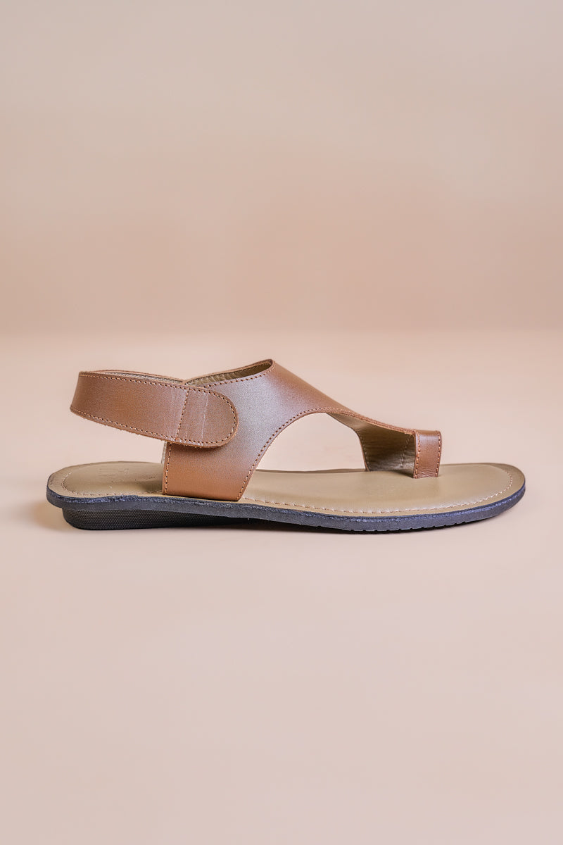 Tan Leather Chappal With Velcro Closure