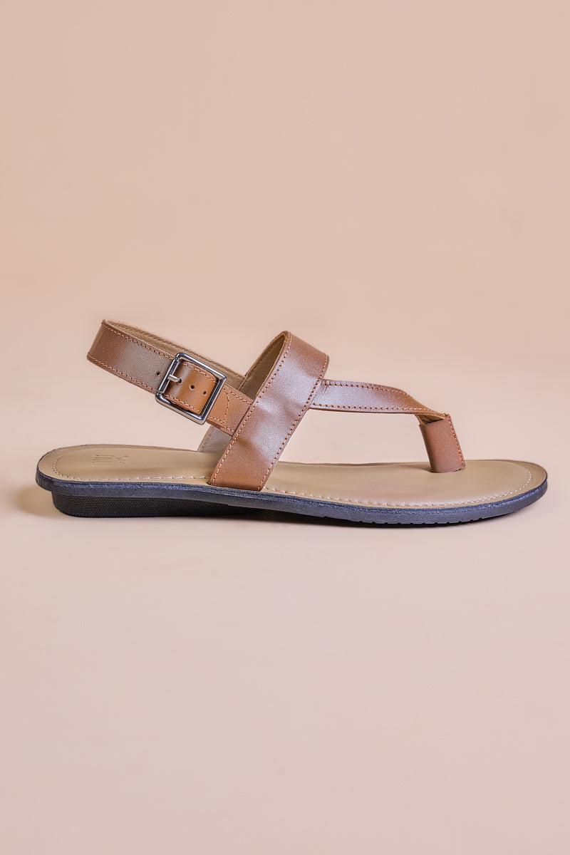 Tan Leather Chappal with Buckle Closure