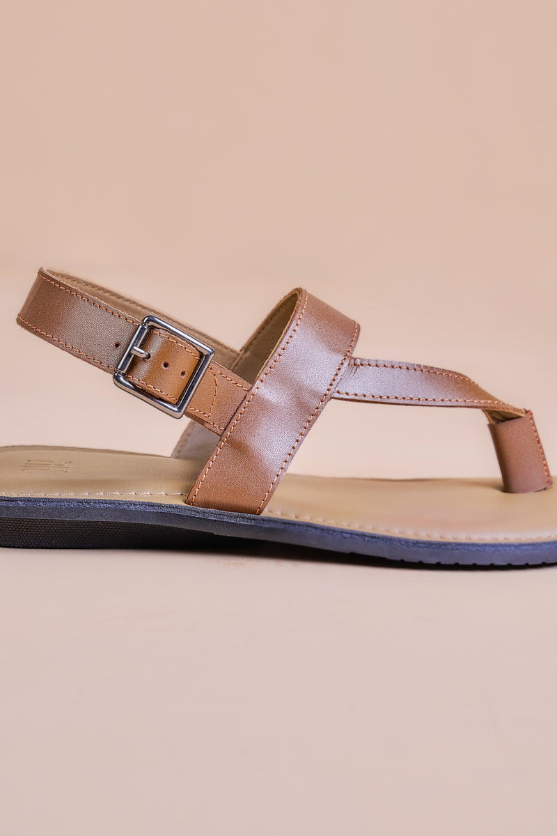 Tan Leather Chappal with Buckle Closure