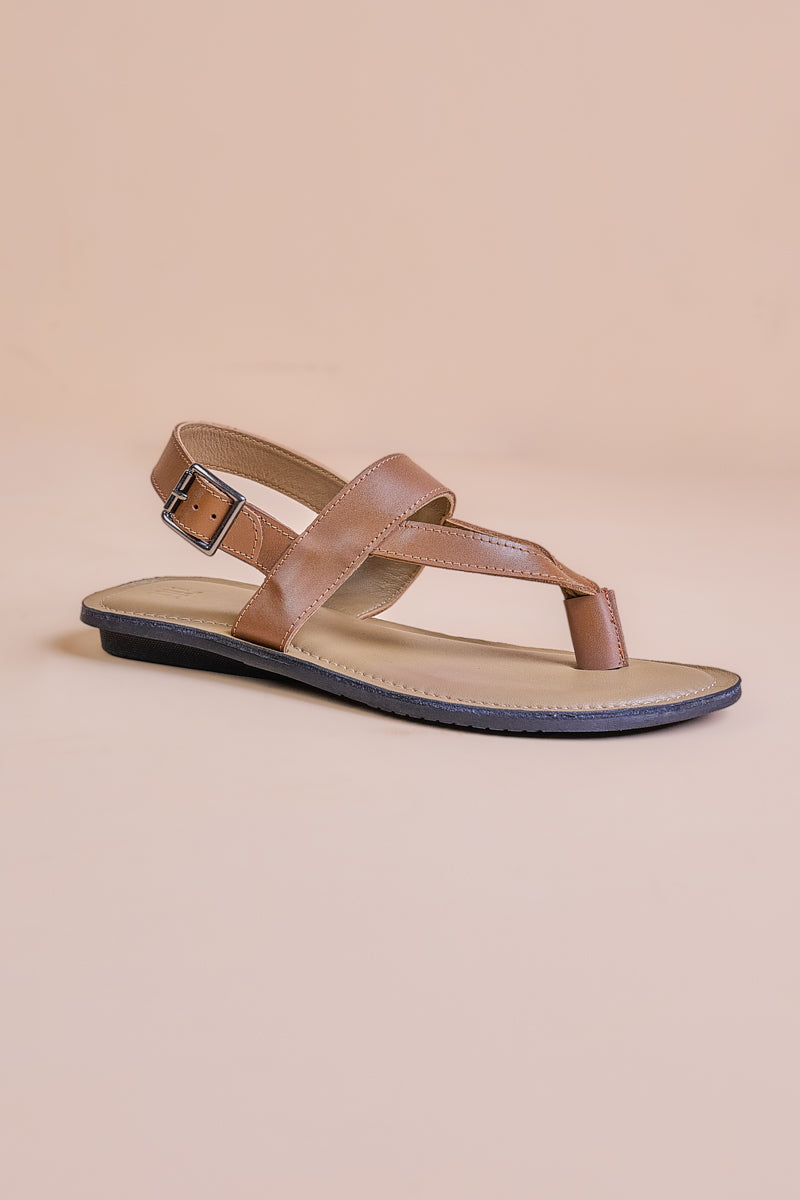 Tan Leather Chappal with Buckle Closure