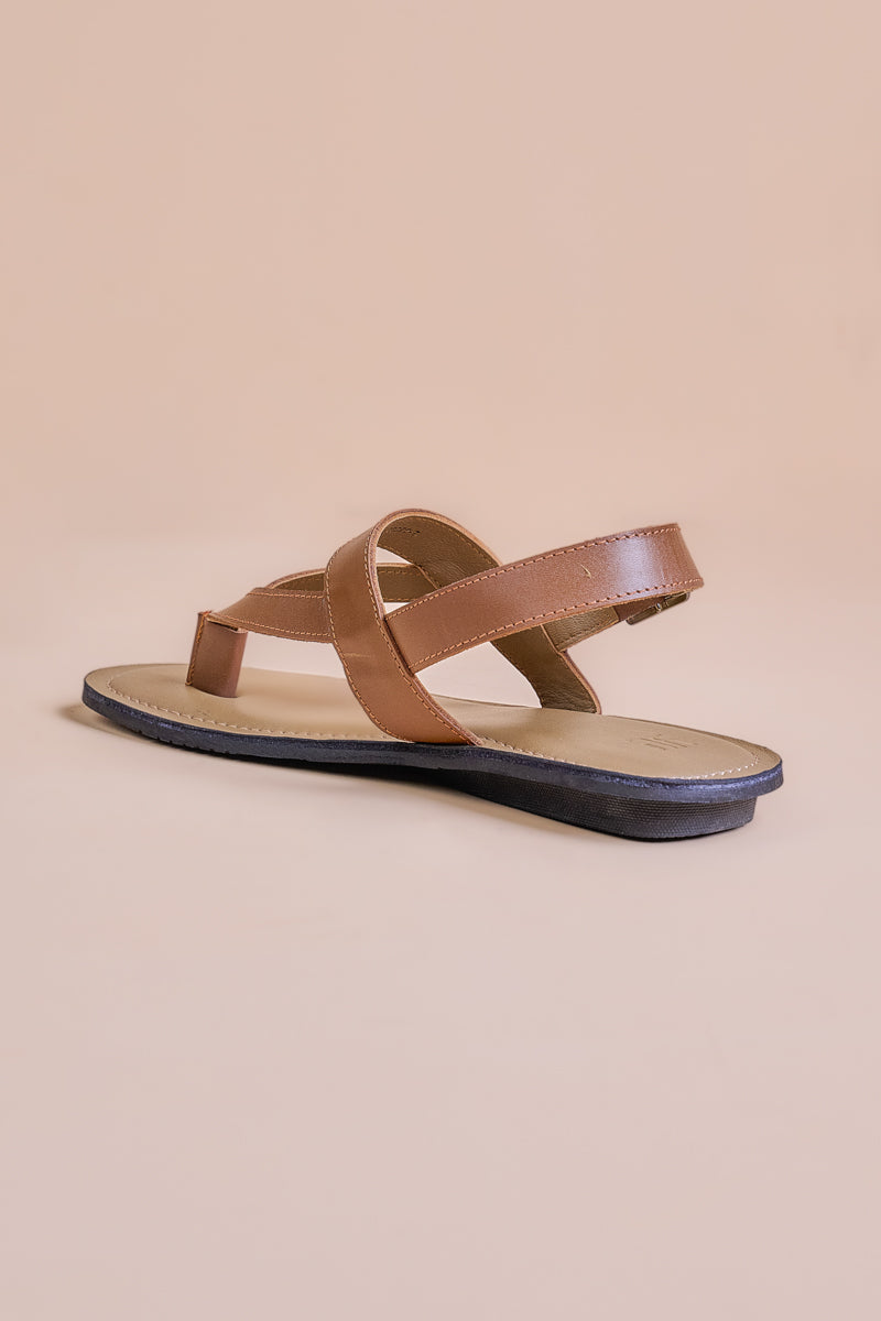 Tan Leather Chappal with Buckle Closure