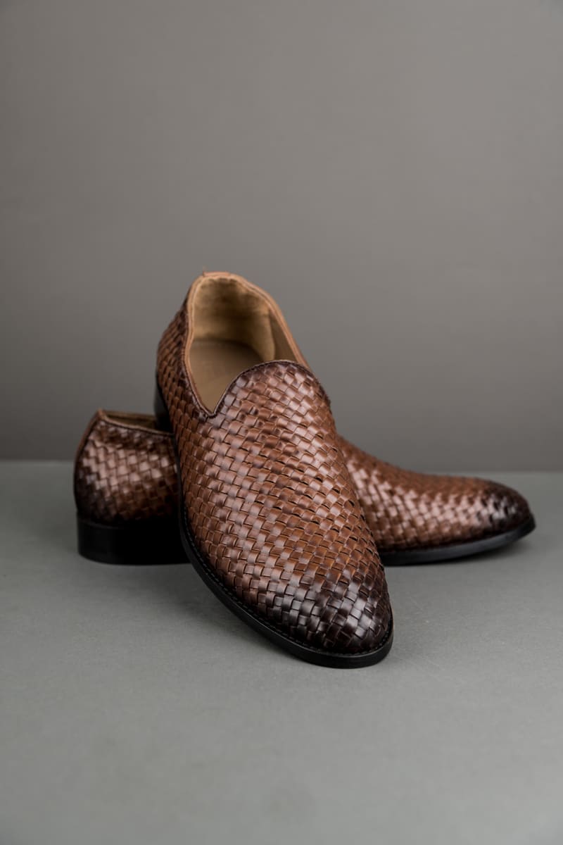 Brown Textured Pattern Leather Shoes