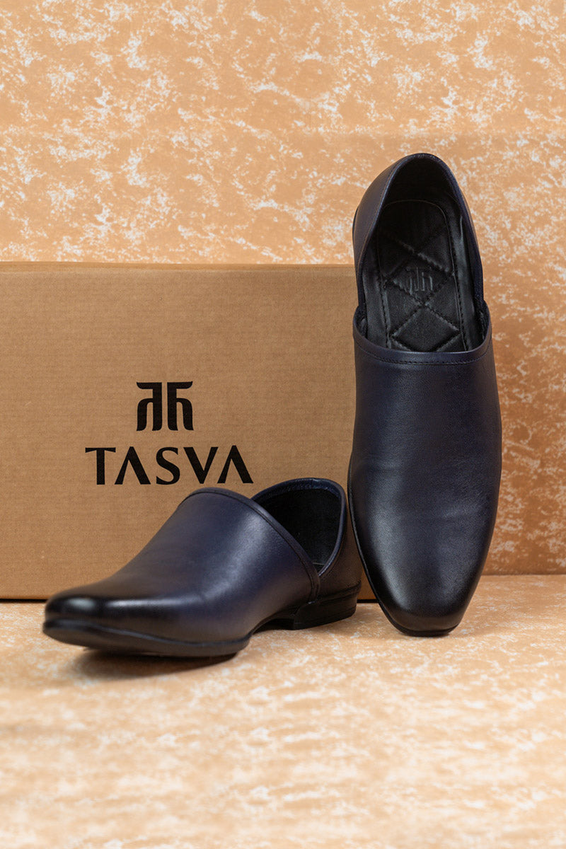 Navy Classic Leather Mojaris