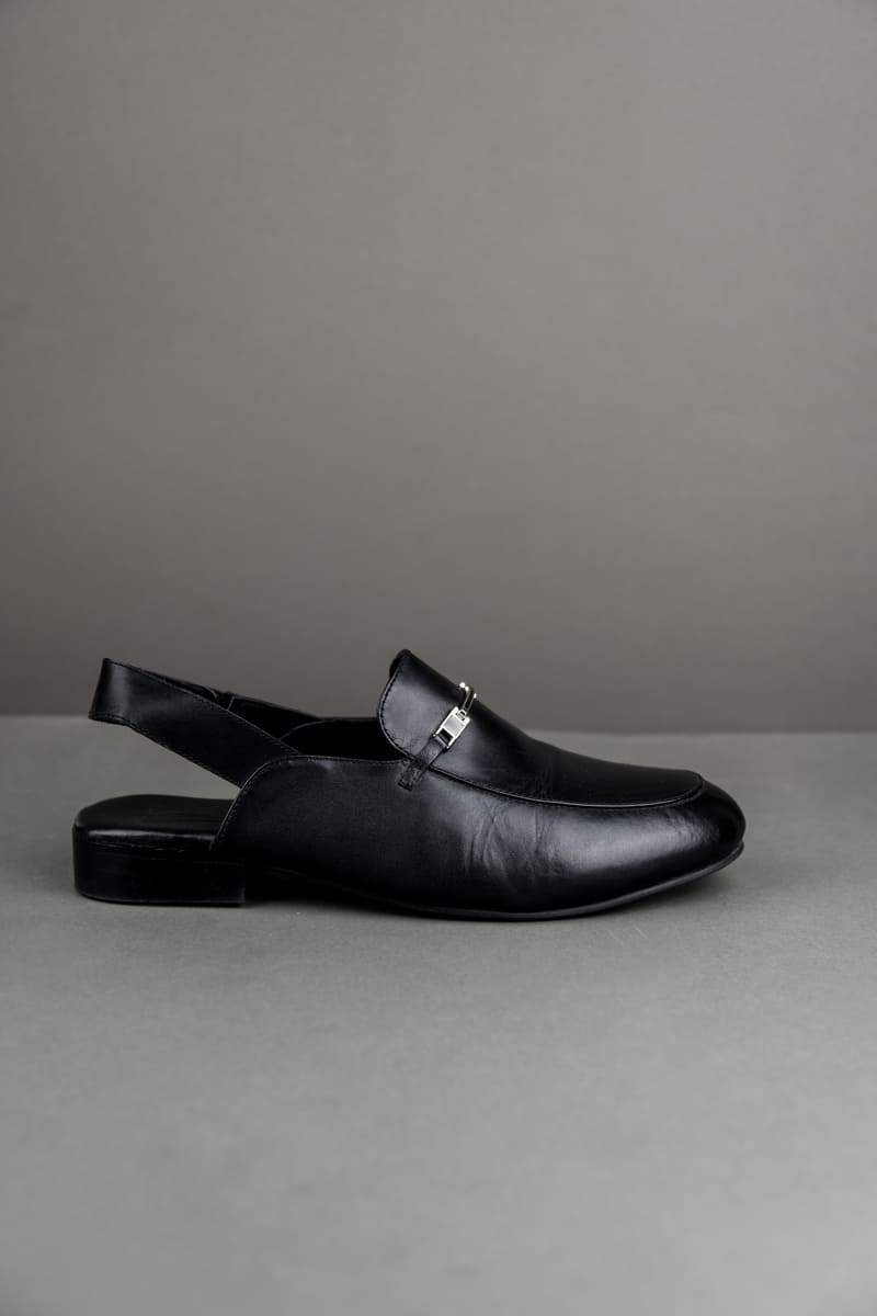 Black Leather Slingback Loafers