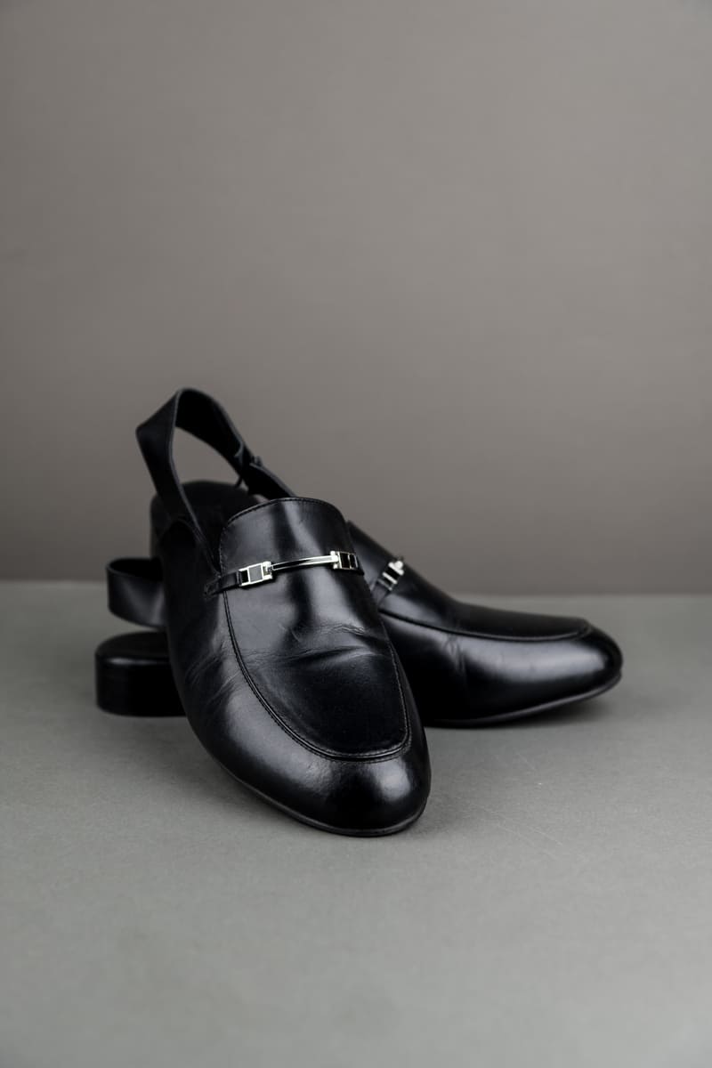 Black Leather Slingback Loafers