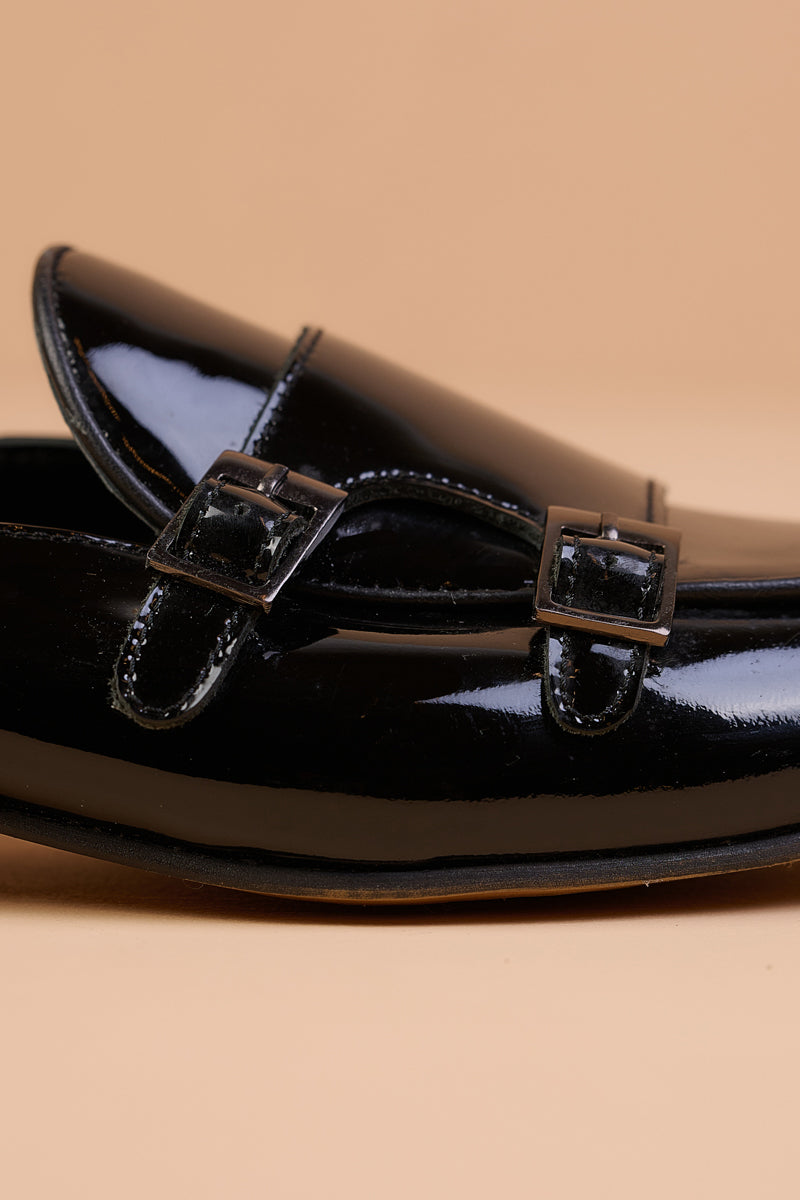 Shiny Black Leather Loafers