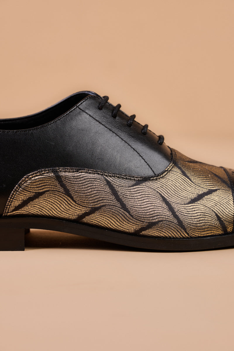 Black Leather Brogue With Brocade Detailing