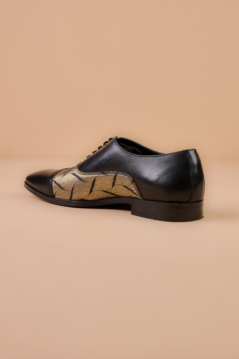 Black Leather Brogue With Brocade Detailing