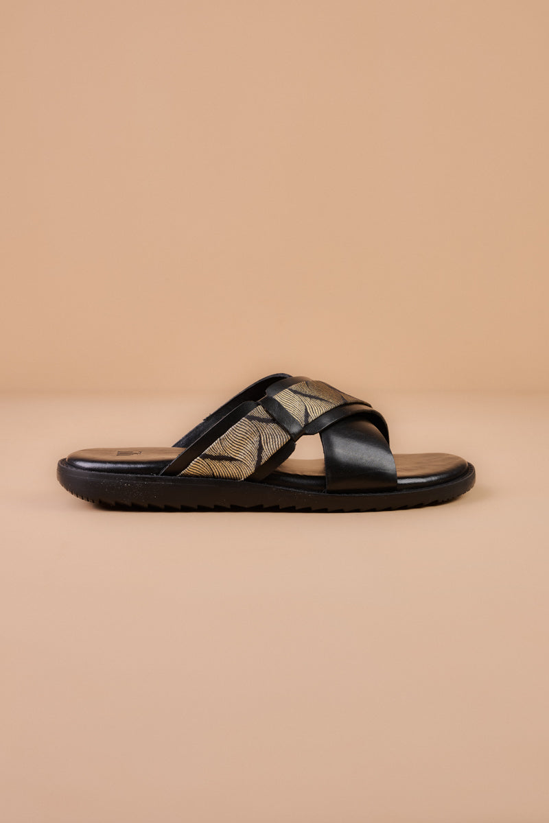 Black Classic Leather Comfort Sandals