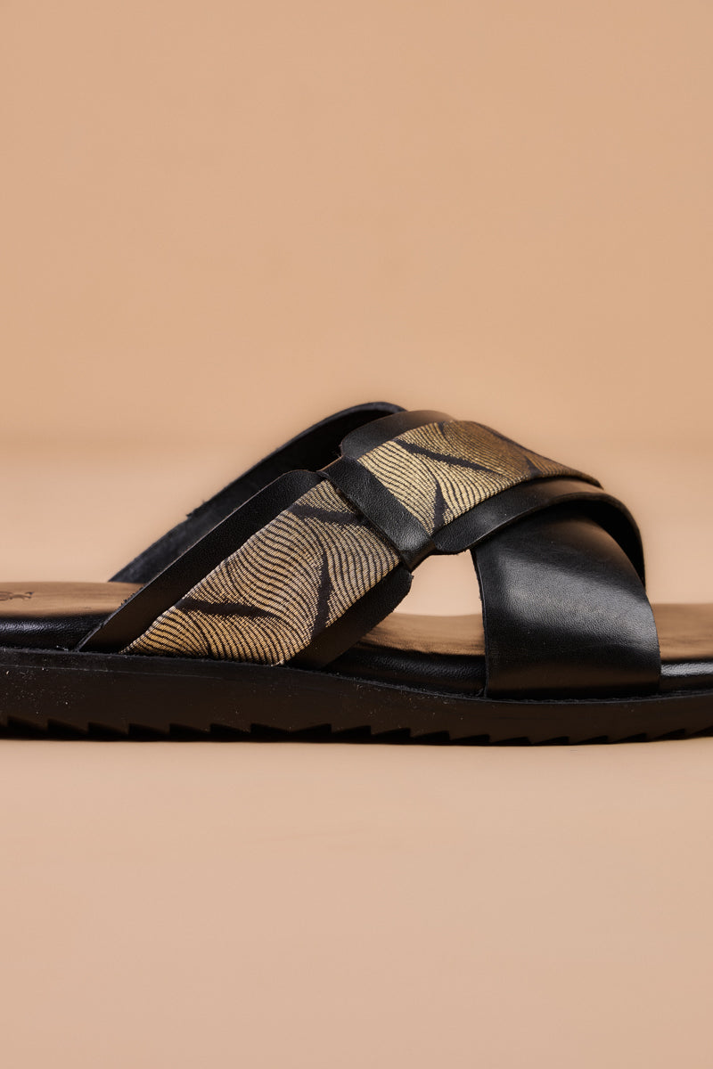 Black Classic Leather Comfort Sandals