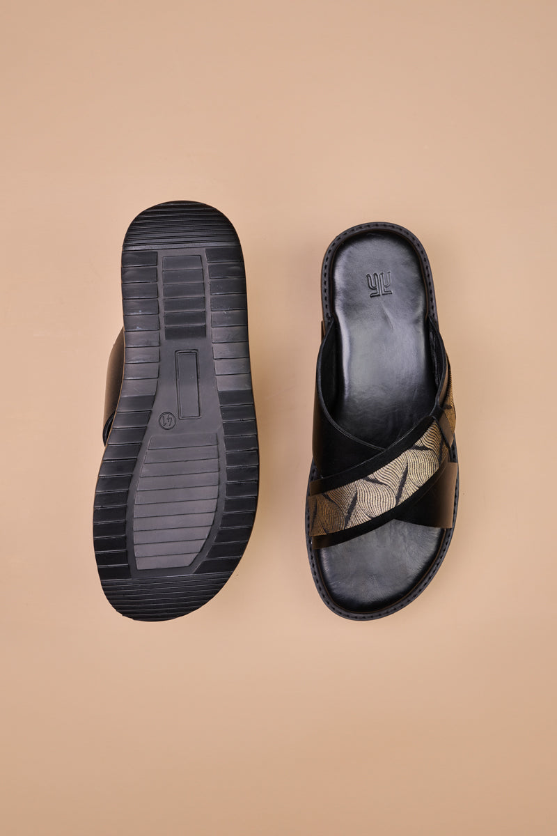 Black Classic Leather Comfort Sandals