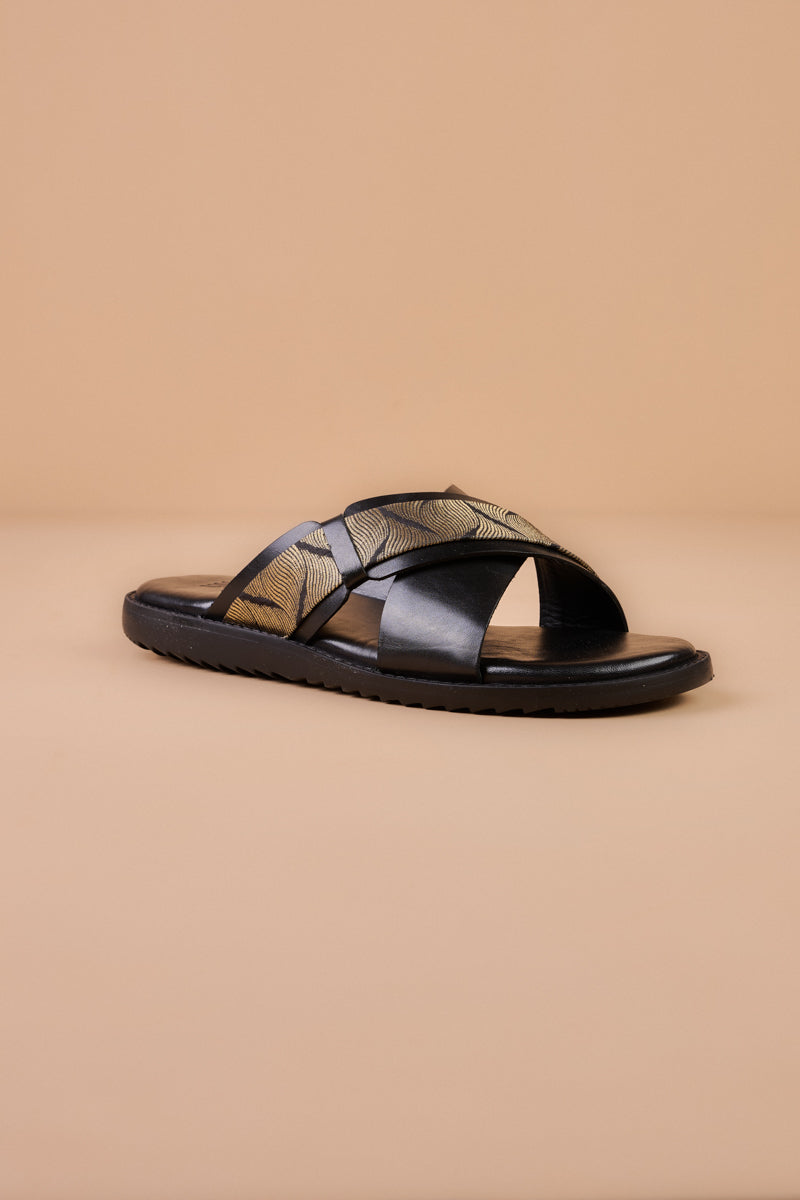 Black Classic Leather Comfort Sandals