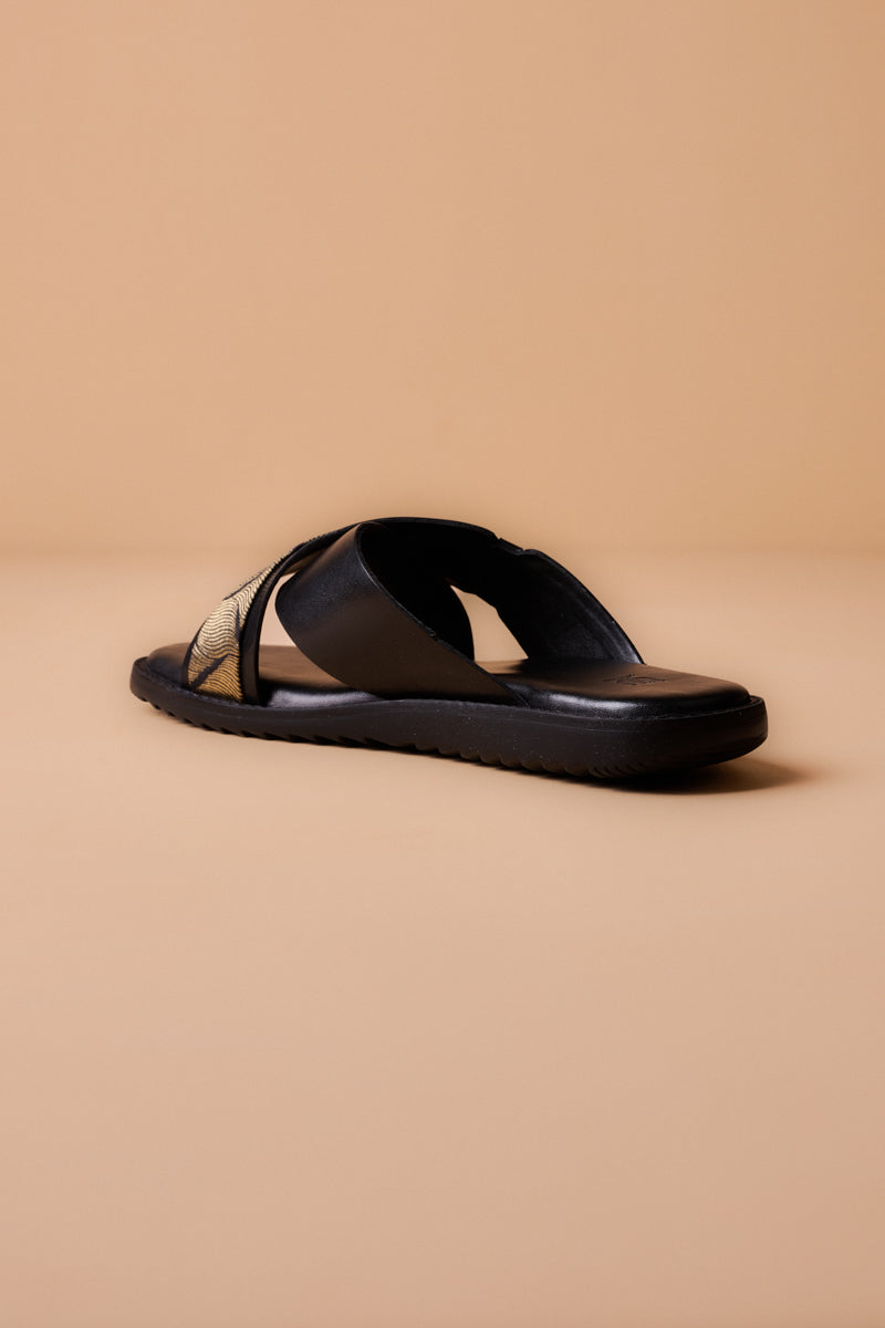 Black Classic Leather Comfort Sandals