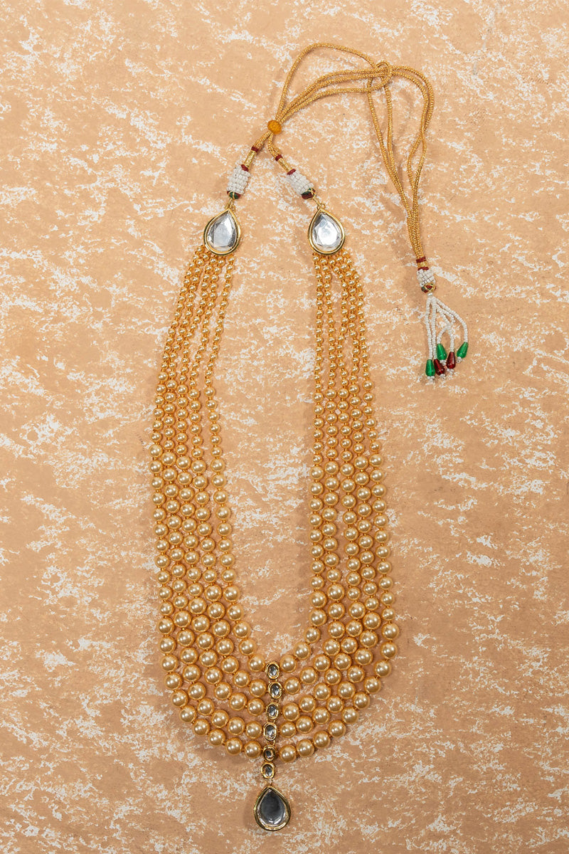 Gold Five Layered Mala With Stone Drop