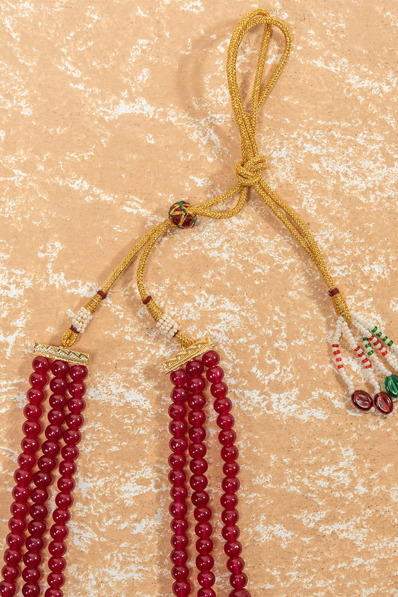 Maroon Three Layered Kundan And Stone Mala