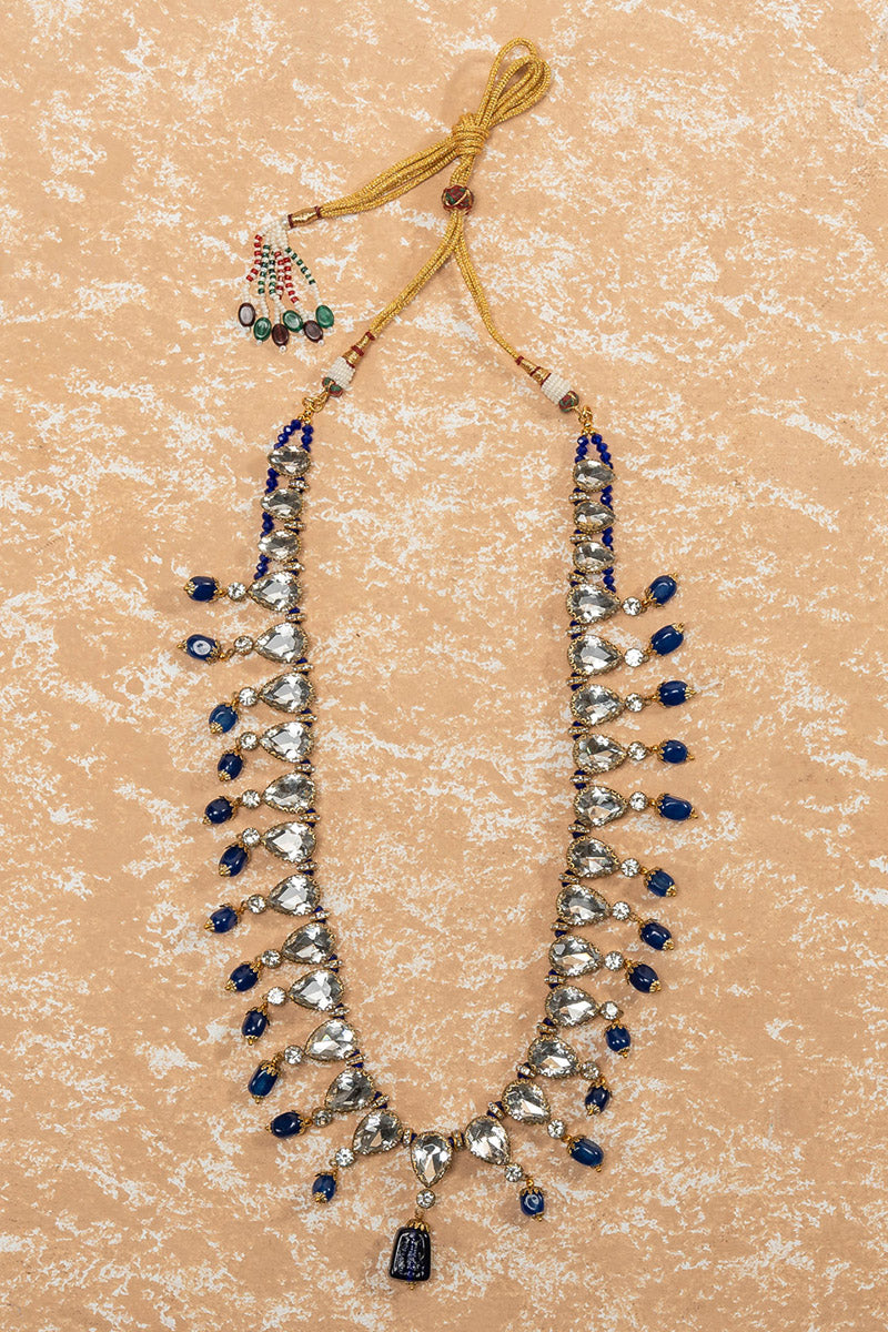 Transparent Kundan Mala With Medium Blue Drops