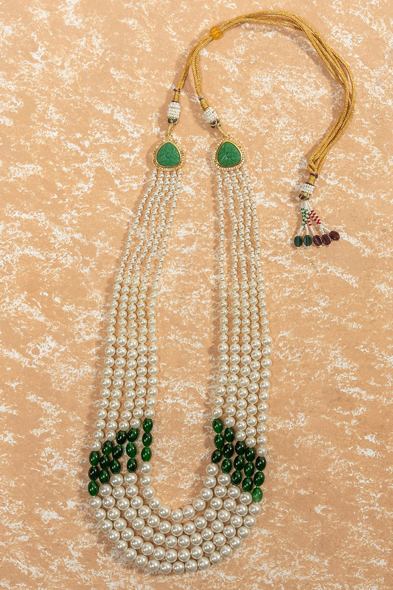 Ivory and Dark Green Pearl Mala