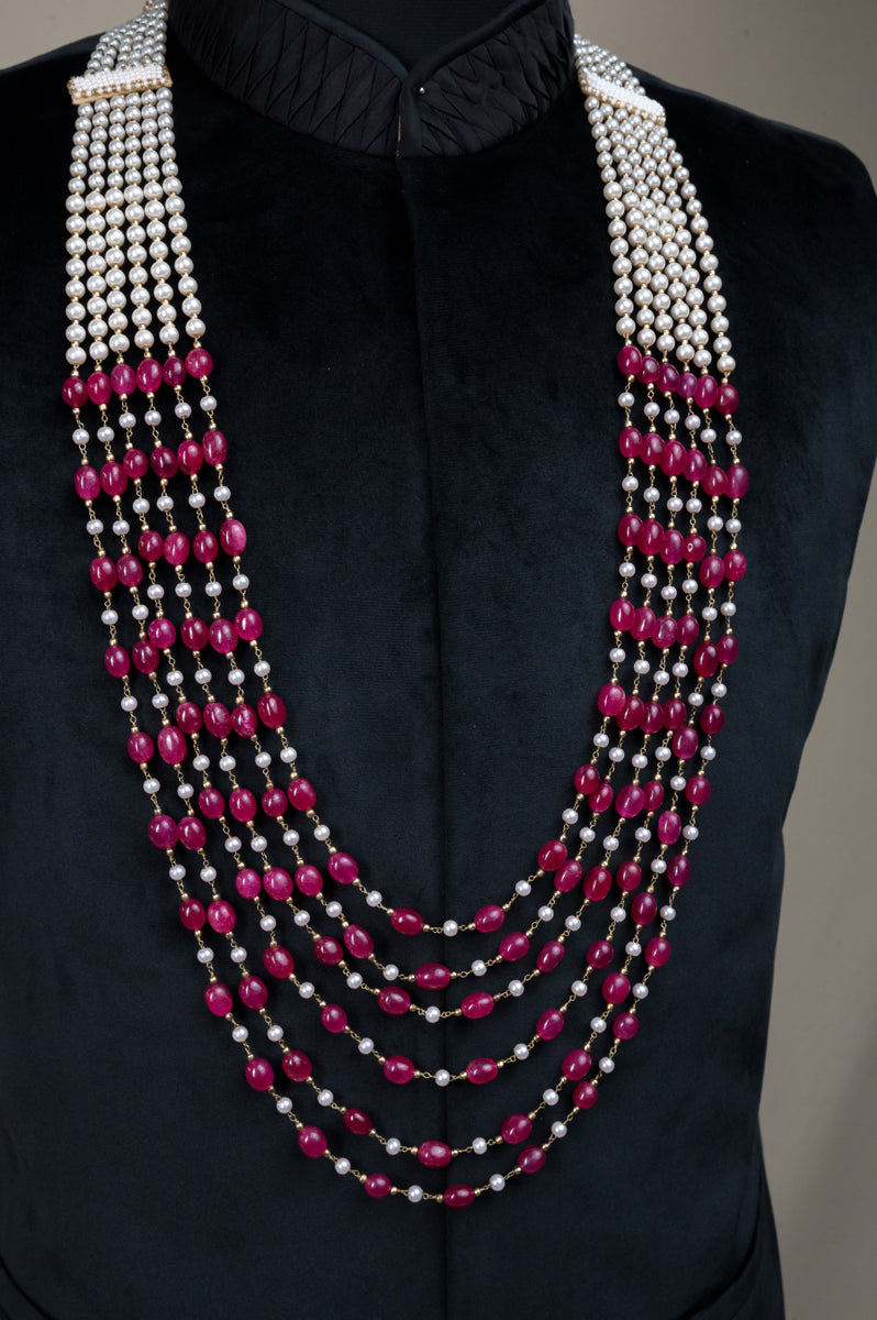 Pink And White Six Layered Mala