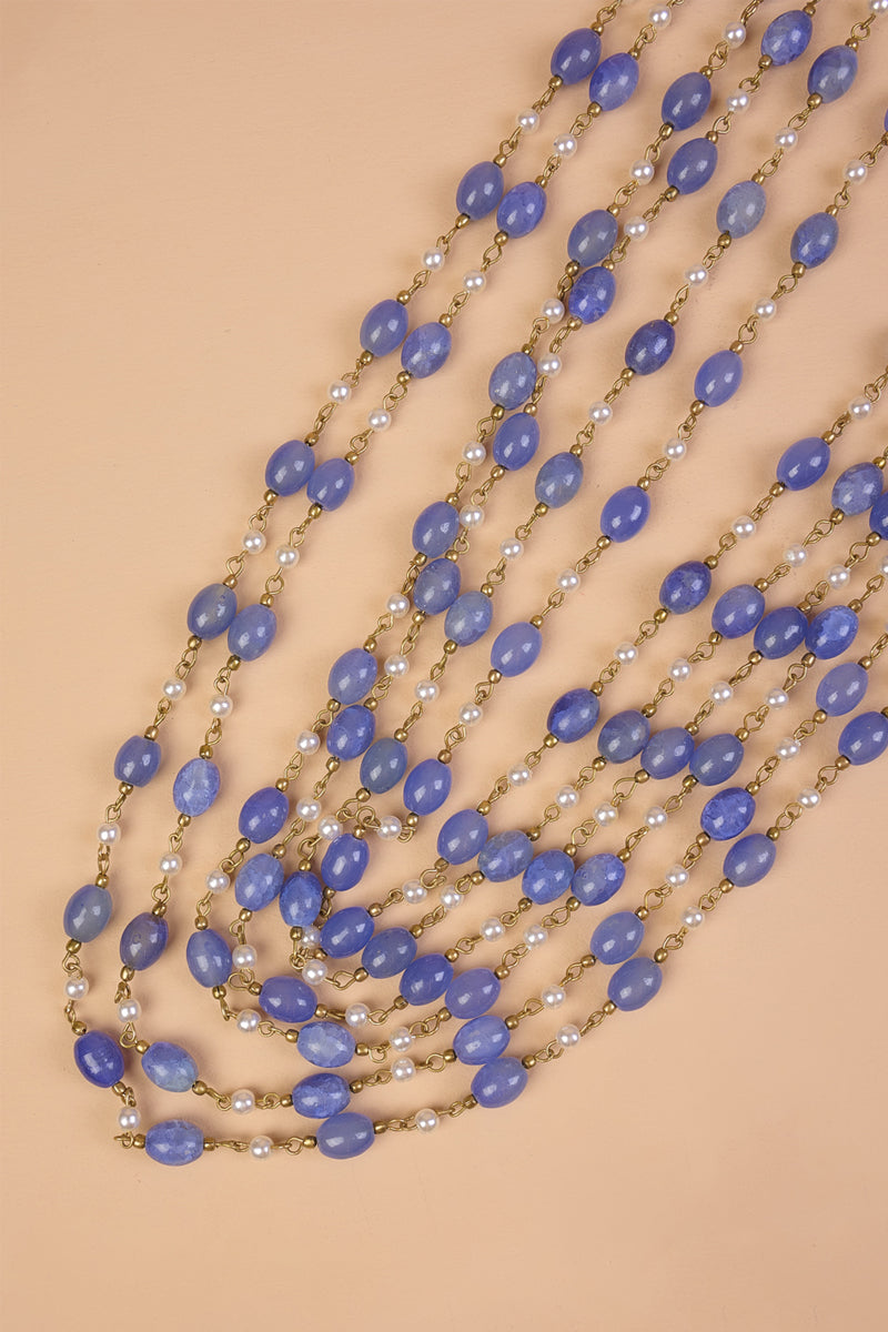 Ivory and Blue Six Layered Beads Mala