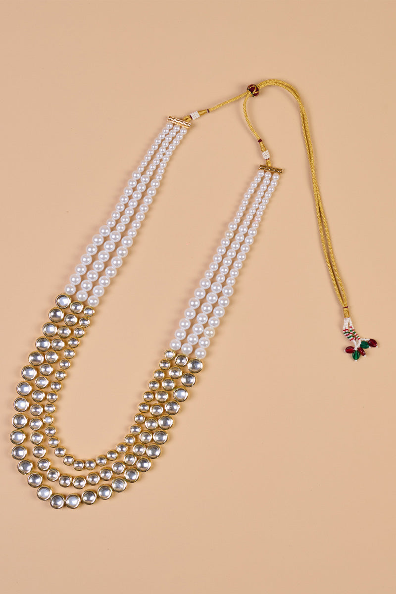 Transparent Three Layered Kundan And Pearl Mala