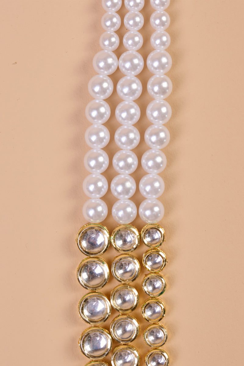 Transparent Three Layered Kundan And Pearl Mala