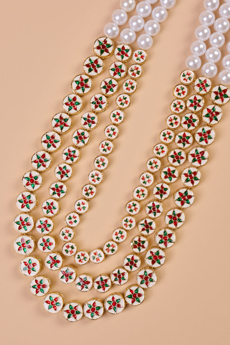 Transparent Three Layered Kundan And Pearl Mala