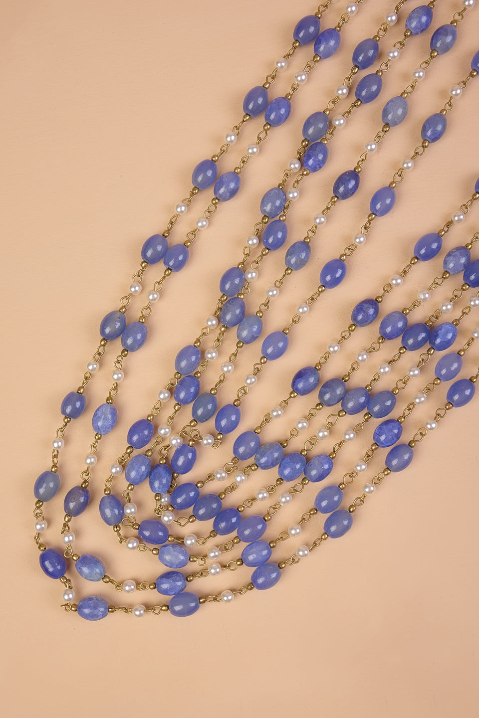 6 Layered Ivory & Blue Beads Mala