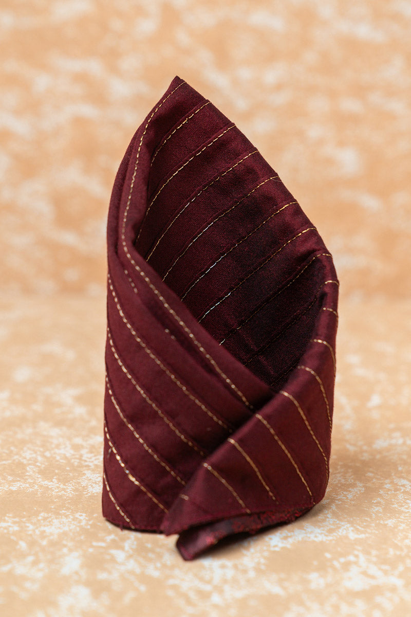 Wine All Over Zari Pintucked Pocket Square