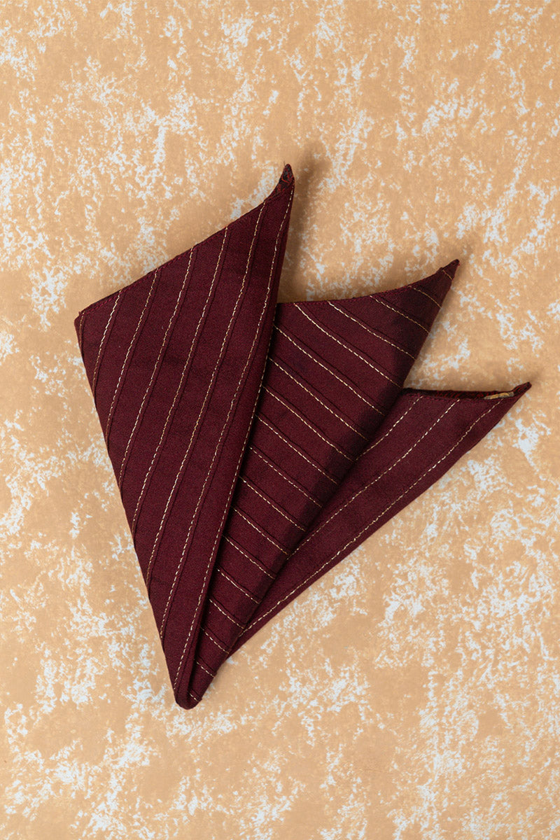 Wine All Over Zari Pintucked Pocket Square