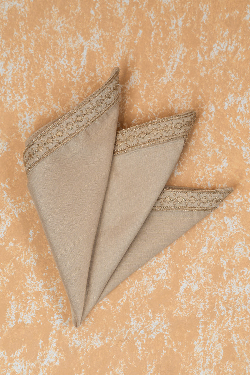 Gold Pocket Square With Embroidered Border