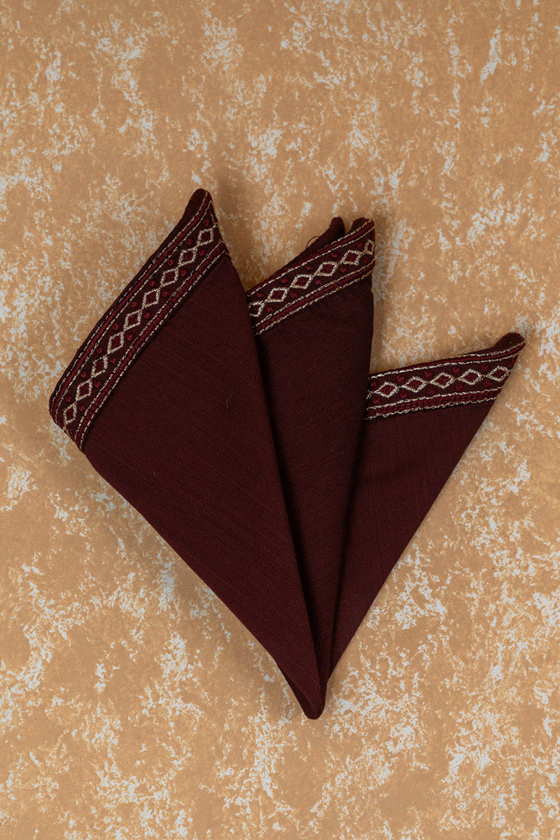 Wine Pocket Square With Embroidered Border