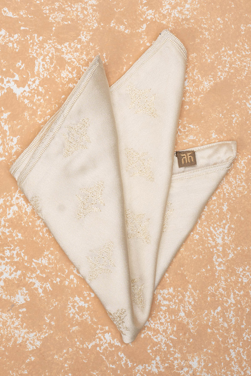 Cream All Over Butta Embroidered Pocket Square