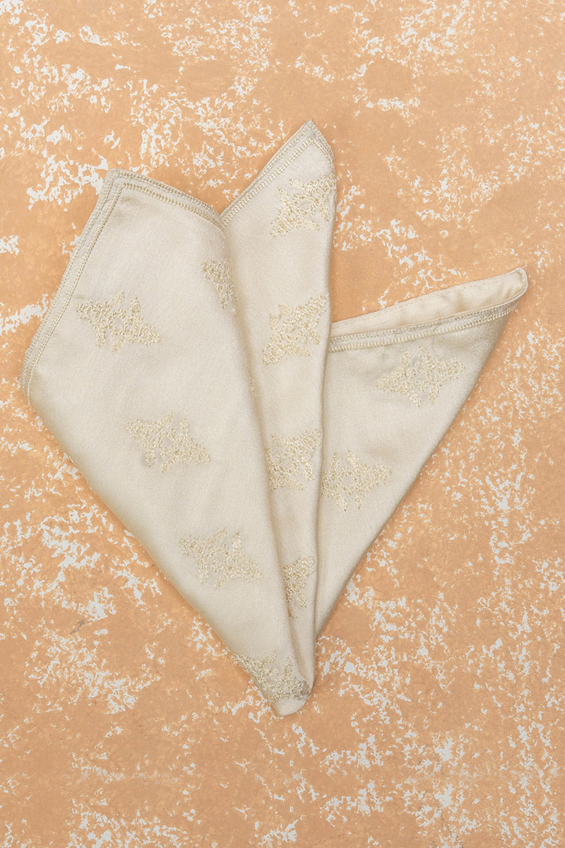 Cream All Over Butta Embroidered Pocket Square