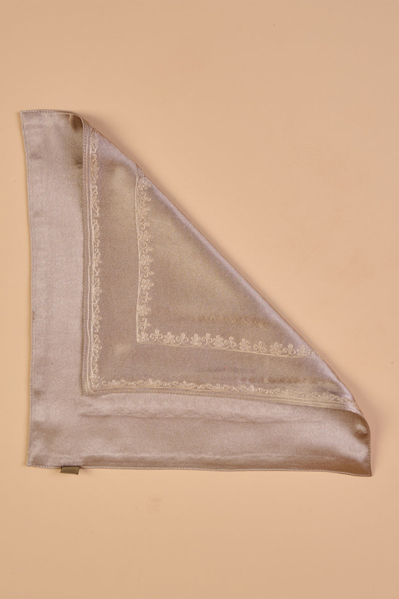 Medium Grey Embroidered Satin Pocket Square