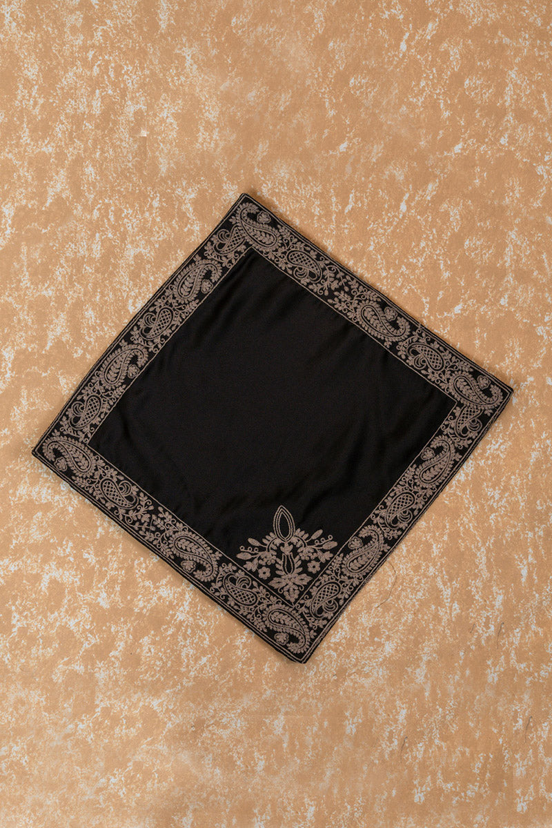 Black Pocket Square With Embroidered Border