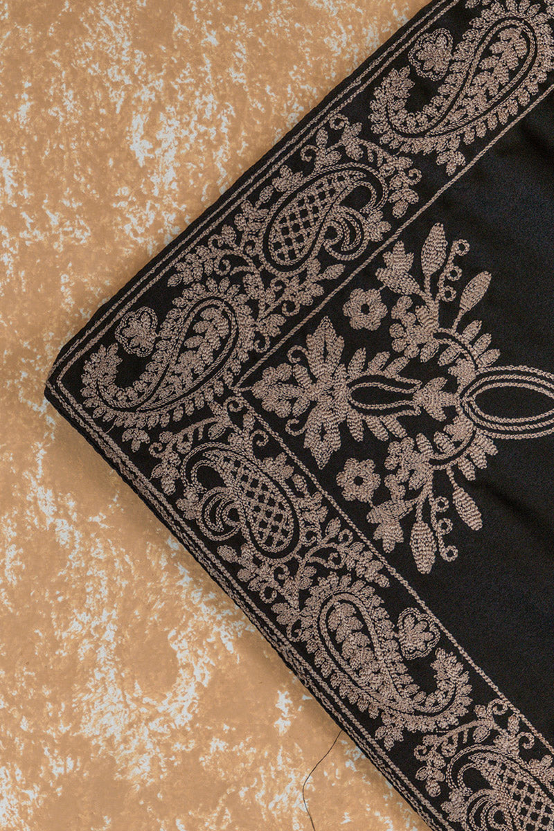 Black Pocket Square With Embroidered Border