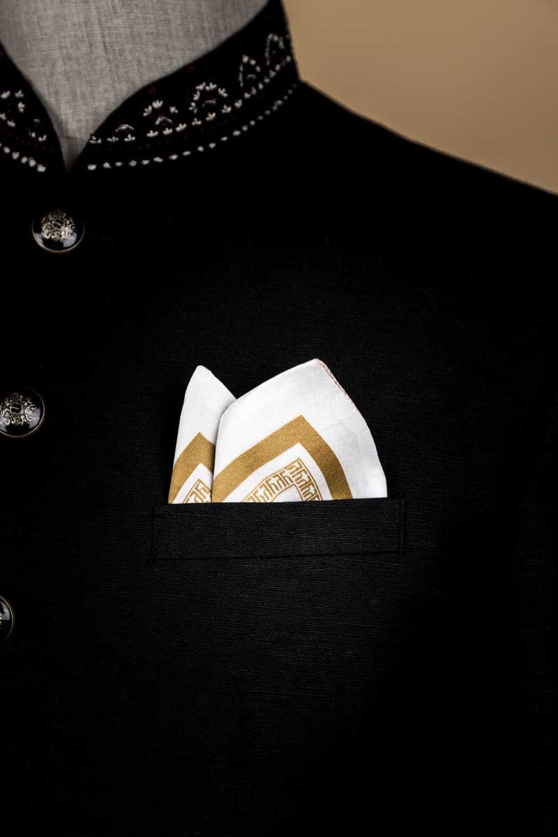 Ivory Digitally Printed Logo Pocket Square