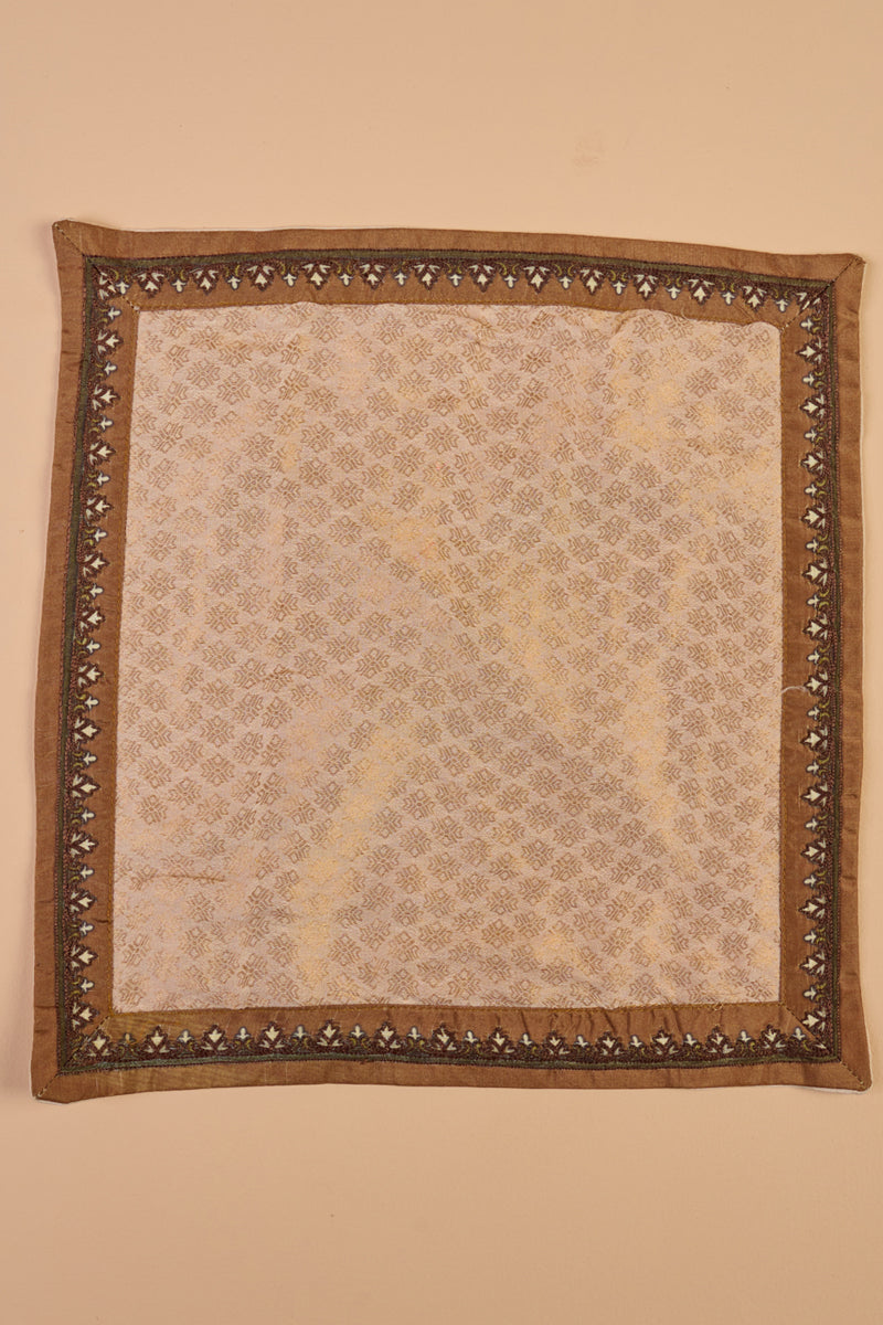 Gold Pocket Square With Embroidered Border