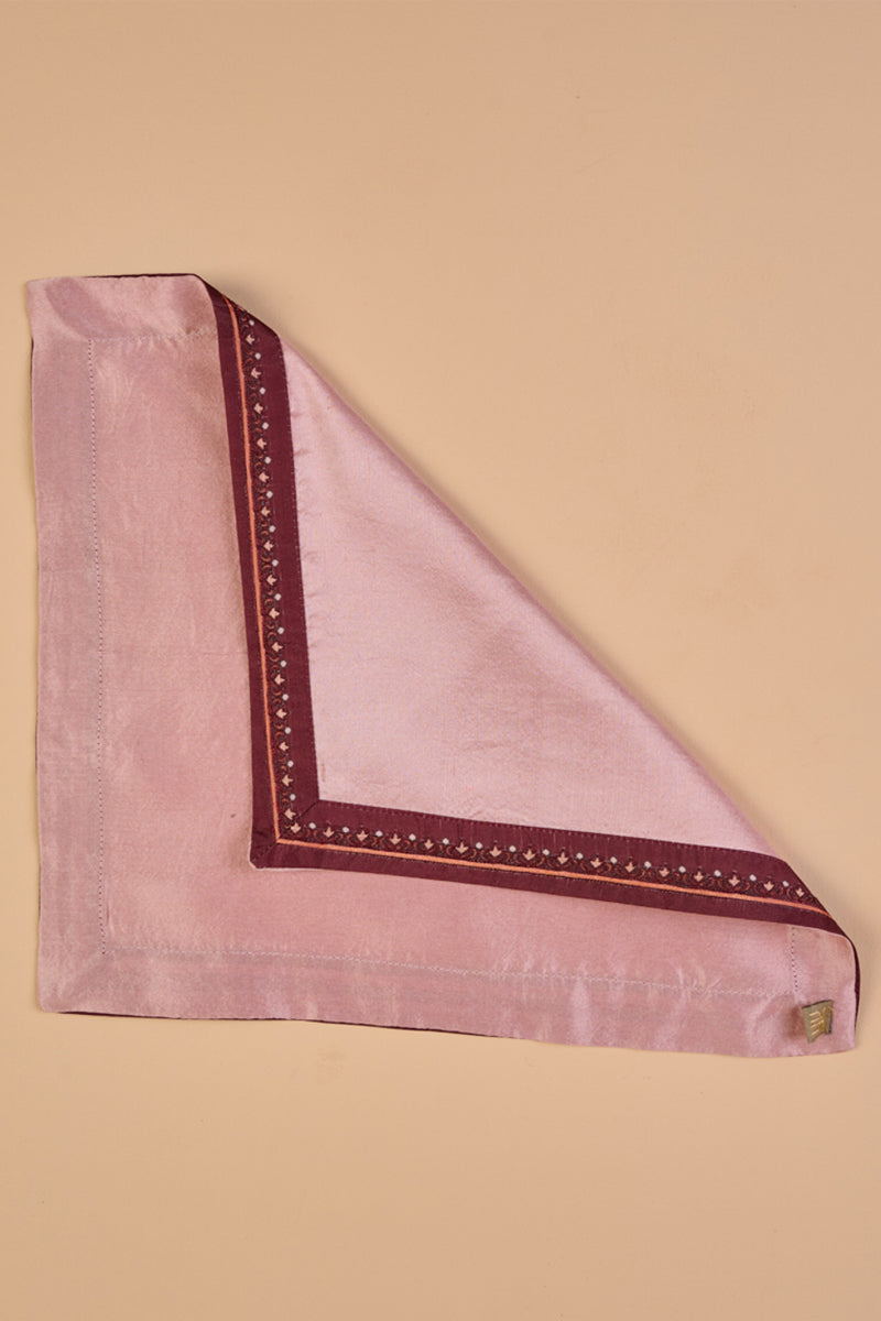 Pink Pocket Square With Embroidered Border