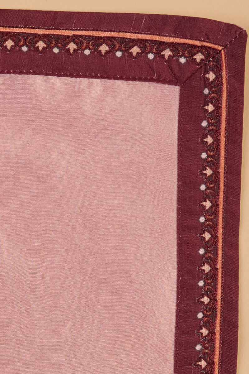 Pink Pocket Square With Embroidered Border