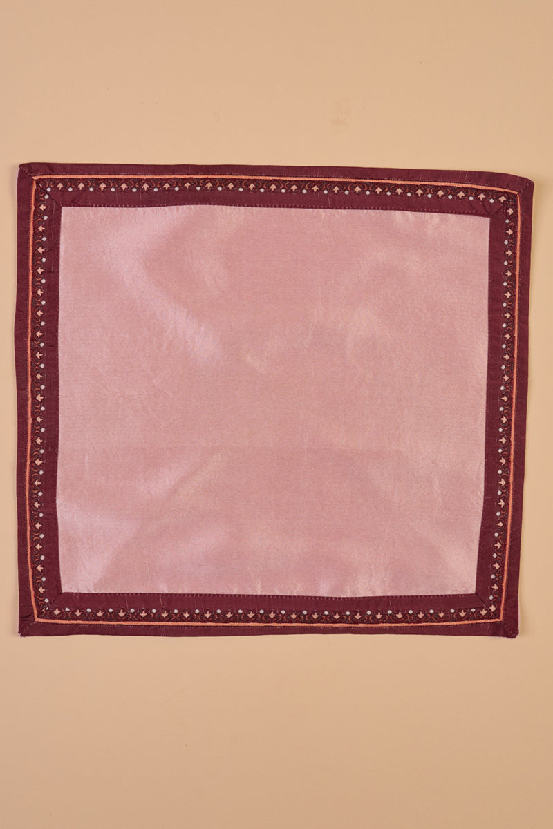 Pink Pocket Square With Embroidered Border