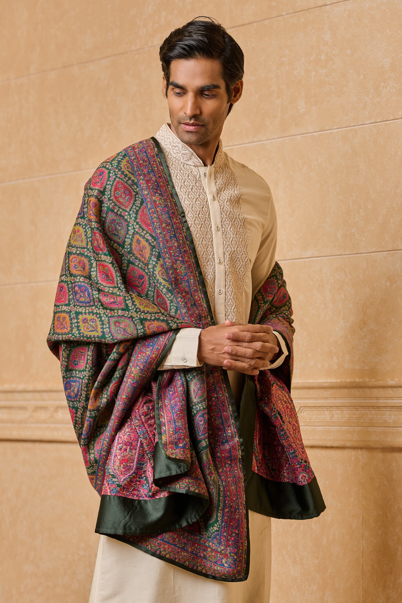 Multi-coloured Shawl With Satin Finishing